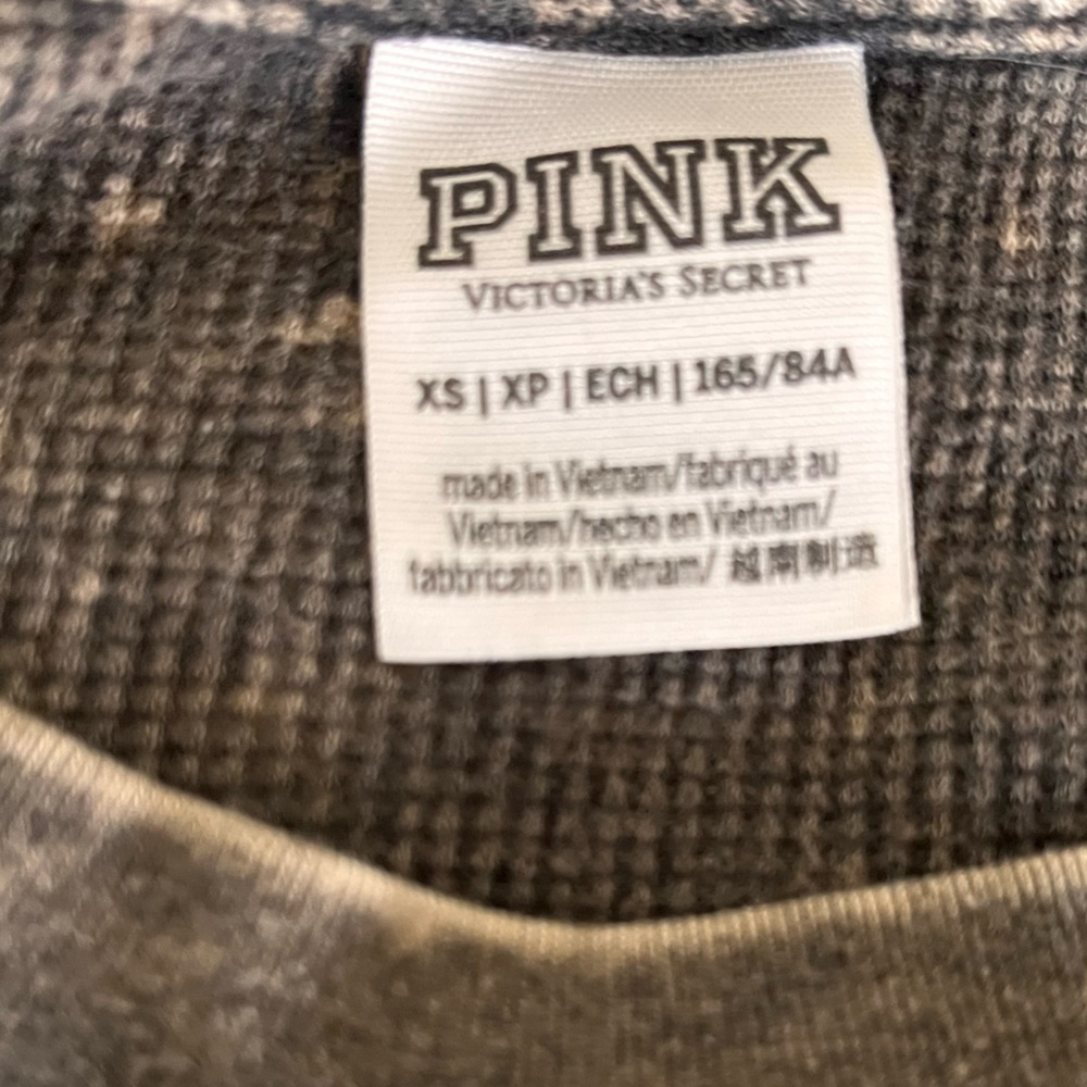 Victorias Secret Pink Cropped Thermal Gray Brown Long Sleeve Waffle XS - Picture 5 of 6